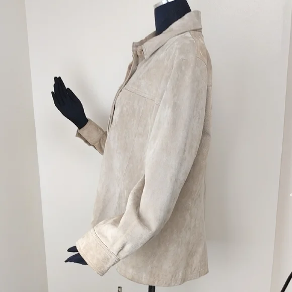 A.M.I. Genuine Leather Button Front Jacket Tan Beige XL - Picture 3 of 12